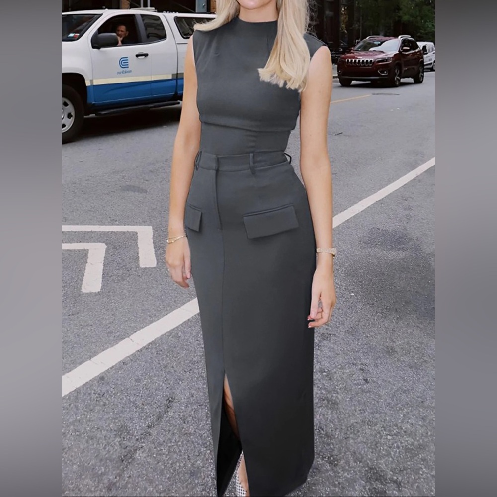 Commense Split-Front Solid Midi Skirt - Size Xlar… - image 2